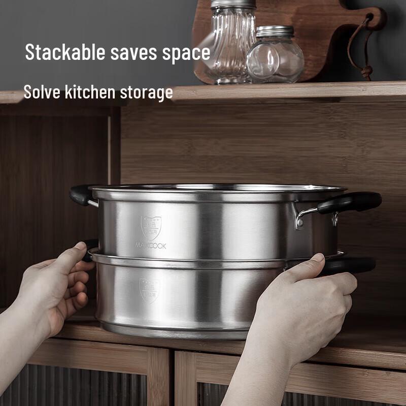 Meichu 30CM doppelstöckiger Dampfgarer aus Edelstahl