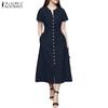 ZANZEA Women Casual V-Neck Solid Color Summer Short Sleeve Dress