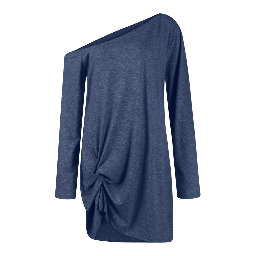 Damenmode Casual Reveal One Shoulder Langarm Einfarbig Schlank Kleider