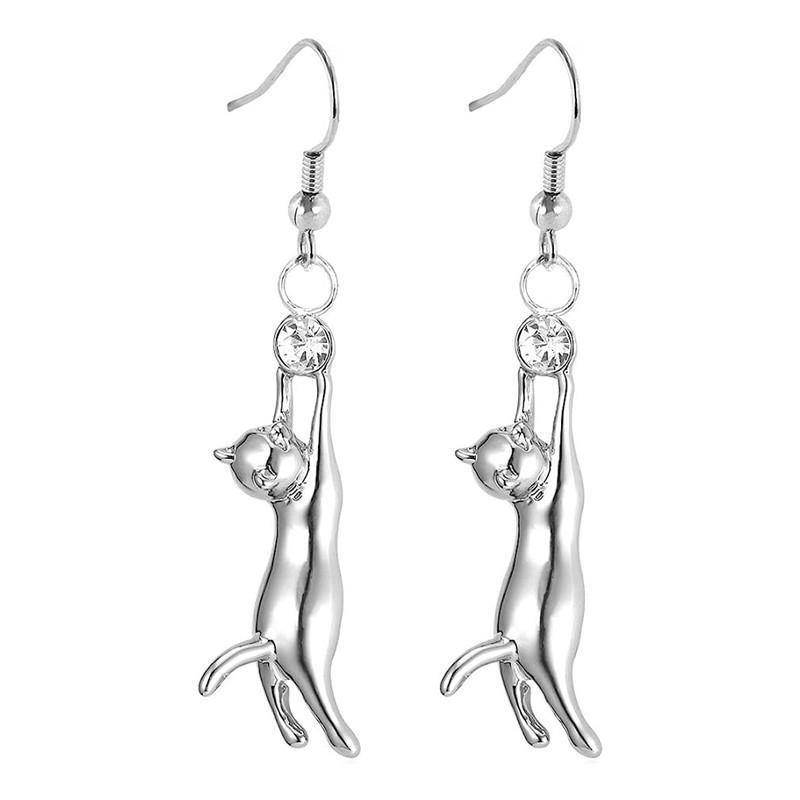 Trendy Women Cat Earrings with Round CZ Cute Pet Dangle Earrings Love Gift Creative Animal Accessories Statement Jewelry