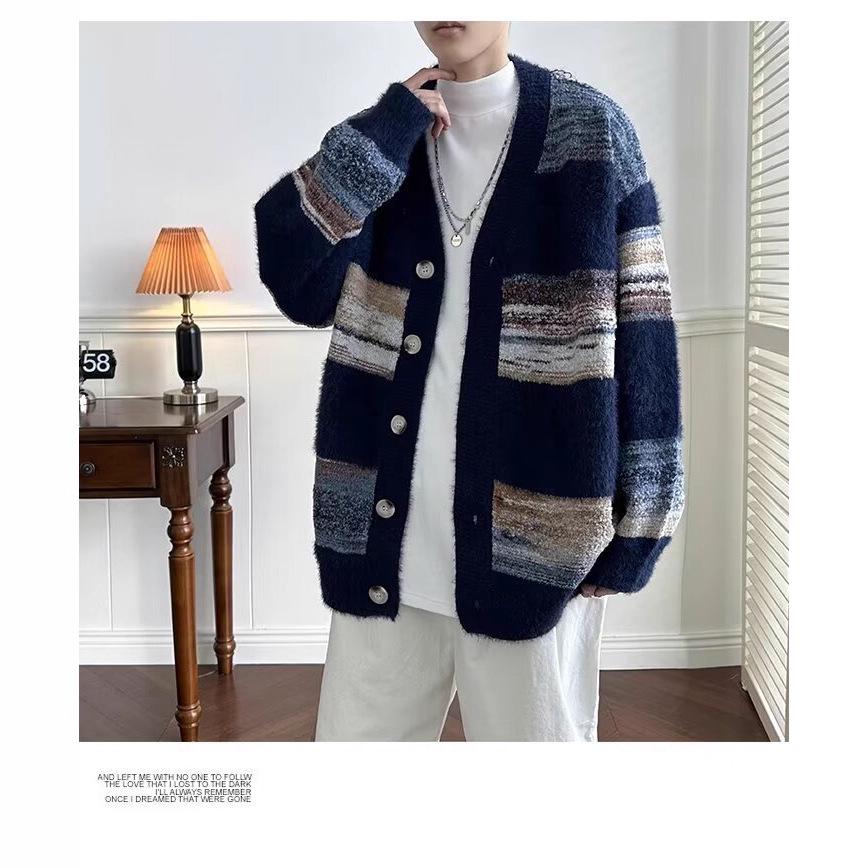 Autumn Men's Striped Gradient Cardigan Sweater