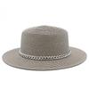 Spring and summer women's travel sunscreen straw hat fashion chain solid color beach British style jazz hat Hats