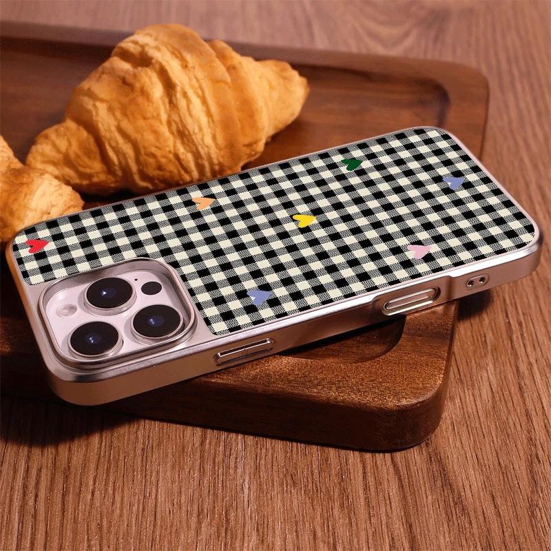 Color love black plaid for Apple iPhone17/16Pro mobile phone case 14 matte PC15 women's 13 sets