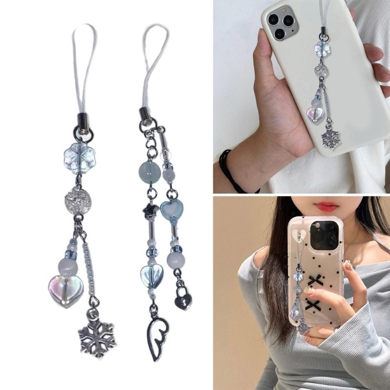 Handmade Beaded Pendant Phone Charm Unique and Stylish Keychain with Snowflake Wing Accessory for Women and Adults