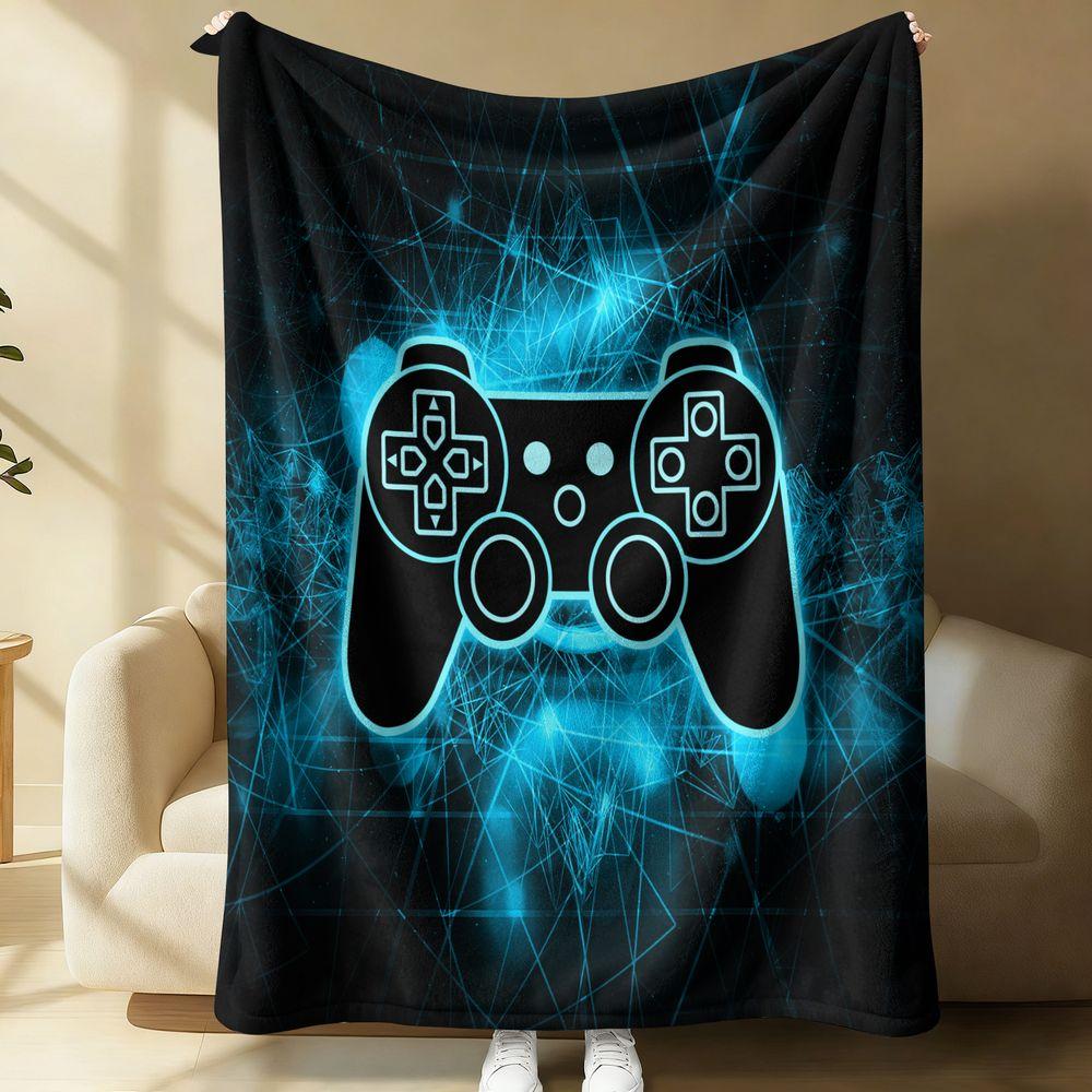 Gaming Controller Pattern Flannel Blanket Futuristic Digital Art Throw Soft Warm Fleece Blanket for Bed Sofa Couch Gift Blanket 75X95CM