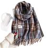 Cream Blue Plaid Scarf Female Korean Atmosphere Korean Version Versatile Winter Warm Windproof Couple Internet Celebrity Shawl Scarf