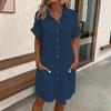 Women's Summer Cotton Shirt Dress Short Sleeves Button Down Knee Length Dresses Casual Loose Mini Dress with Pockets