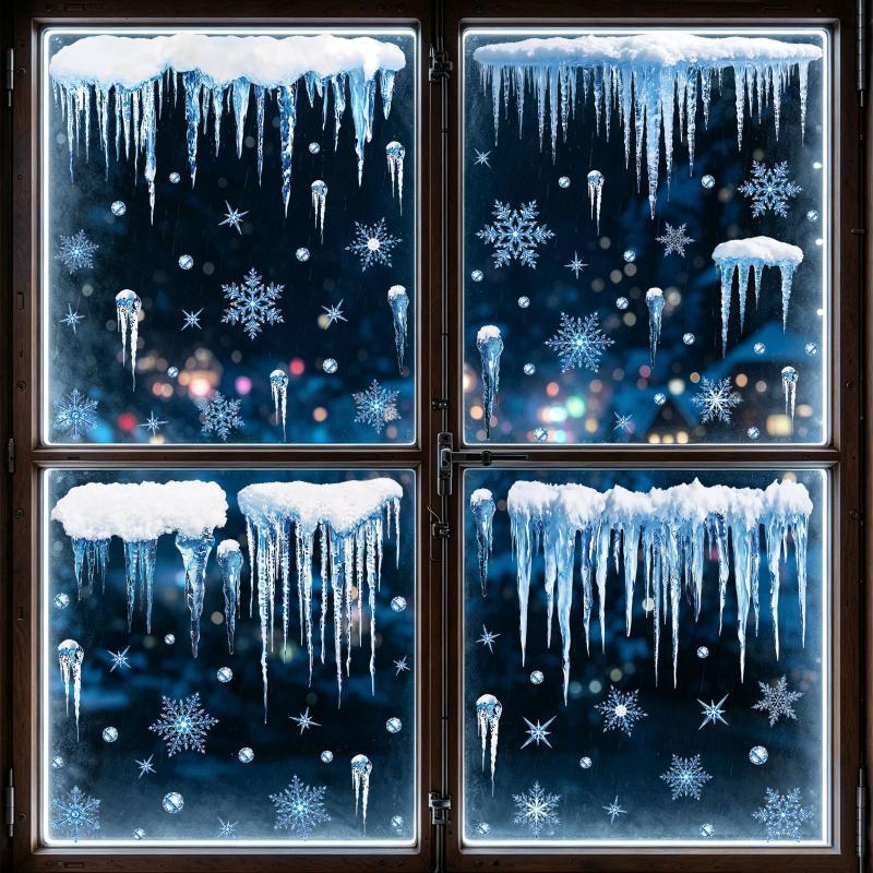 Blue Christmas Window Static Clings With Santa Snowman Reindeer Patterns For Home Xmas Party Decorations