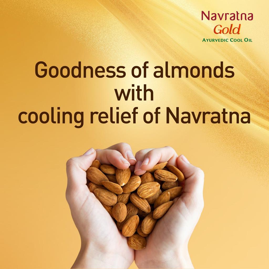 Navratna Gold Ayurvedic Cool Oil 200 Ml Non Sticky Hair Massage Blend with Almonds and Lily Fragrance Pack of 1