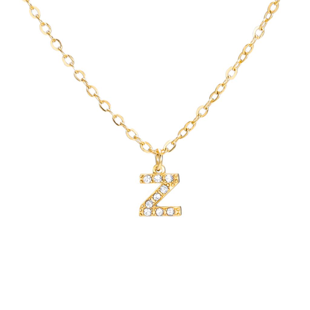A-Z Initial Letter Pendant Necklace Gold Color Stainless Steel Clear Zircon Women Trendy Choker Minimalist Alphabet Jewelry Gift