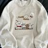 Lace Design with Puppy Pattern Women's Hoodie Round Neck Woman Long Sleeved Pullover Autumn Loose Casual Fashion Top