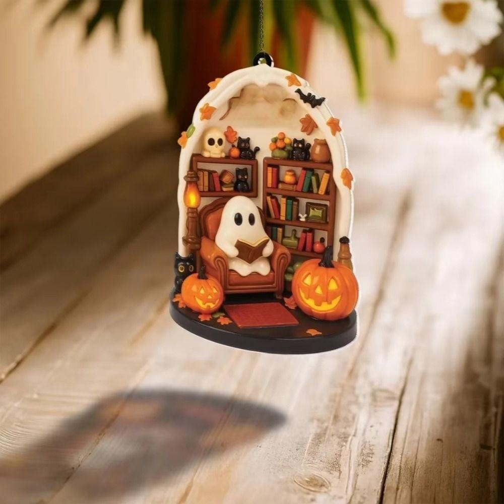 Flat Halloween Spooky Decorations Reading Ghost Acrylic Pendant Halloween Hanging Party Supplies
