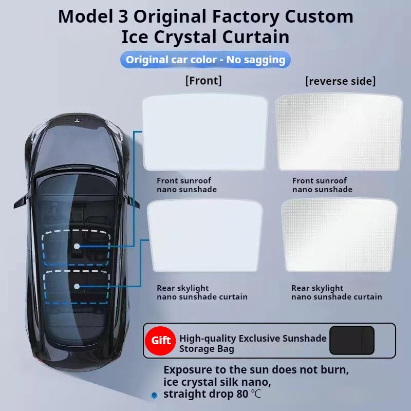 For Tesla Model 3/Y Model 3 Highland Model Y Juniper 2025+ Ice Cloth Buckle Glass Roof Sunshade Car Front Rear Sunroof Skylight