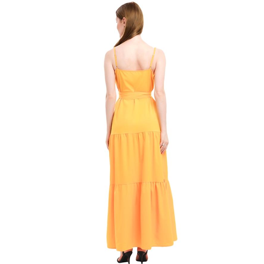 Women's Long Skirt Fashion Sexy and Ankle Bohemian Personality Button V-neck Stitching Strap Dress