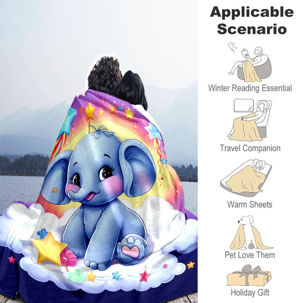 1pc Cute Elephant Fantasy Cloud Flannel Blanket, Comfortable and Warm Blanket, for Camping Sofa Bed and Couch Office029