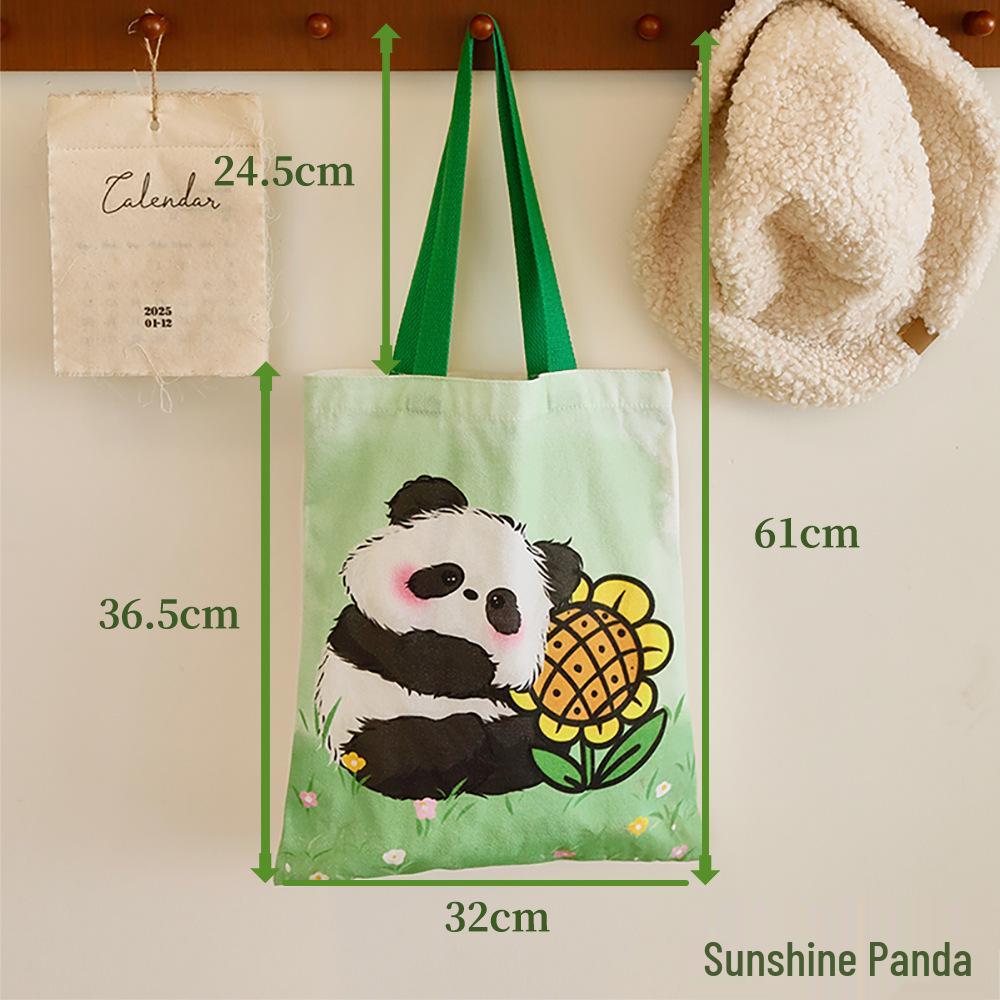 Large Capacity Cute Panda Canvas Tote Bag - Student Shoulder & Document Bag