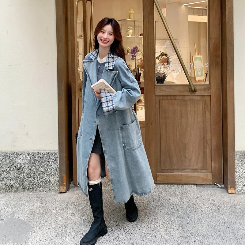 Denim Trench Coat Women's Medium and Long Autumn New Retro Temperament Casual Coat
