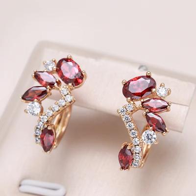 Vintage Red Zirkon Blatt Tropfen Ohrringe für Frauen Luxus Rose Gold Ohrringe Hochzeit Partei Schmuck Valentinstag Geschenk