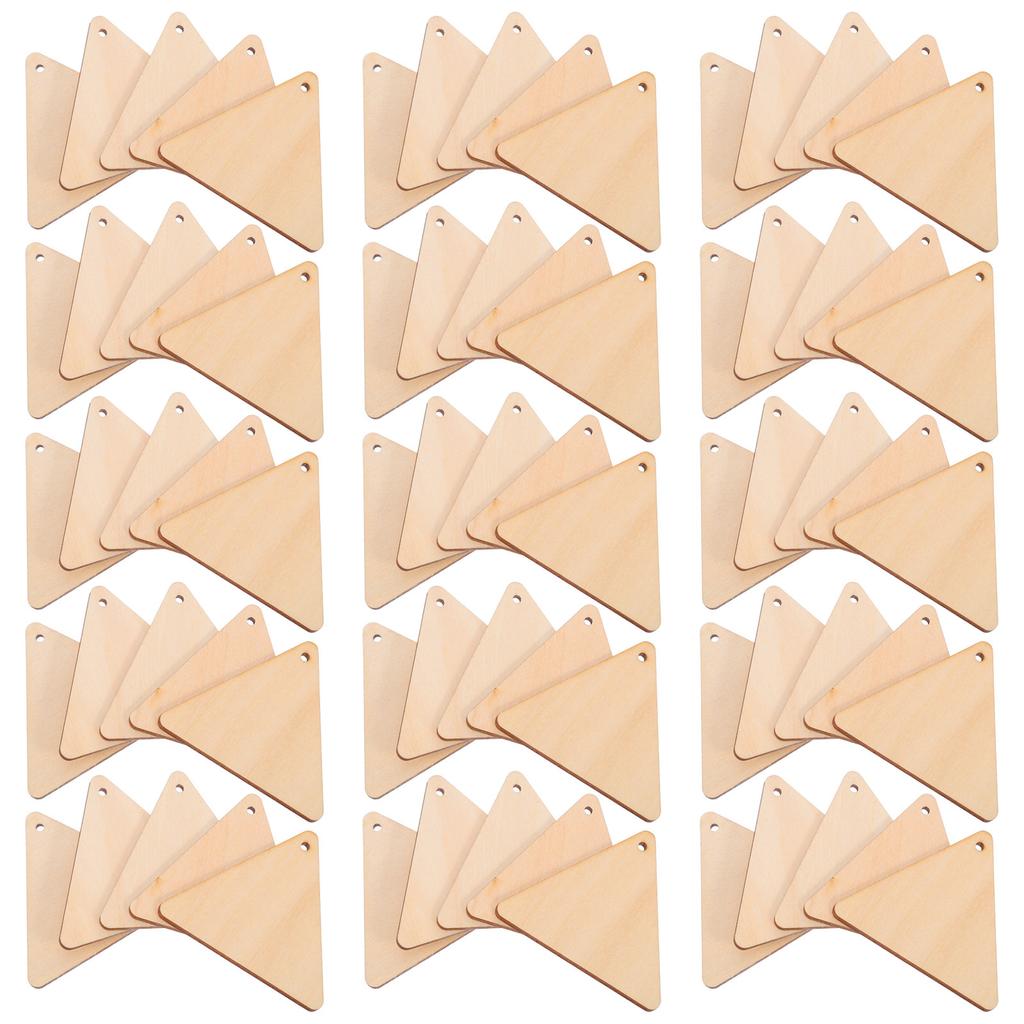 100Pcs Wooden Triangle Slices Unfinished Natural Wood Pieces with Holes for DIY Crafts Hanging Ornaments Pendant Wood Cutouts