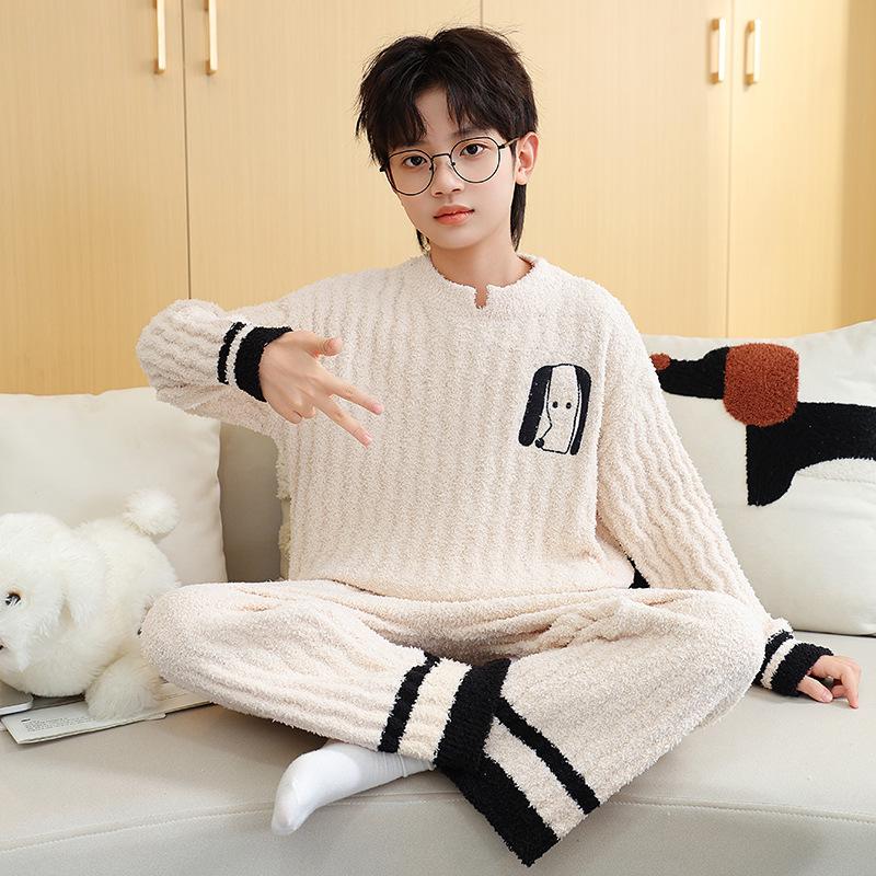 

Детская флисовая пижама в стиле ретро с щенком - Уютная зимняя домашняя одежда для мальчиков и девочек 140cm абрикосовый