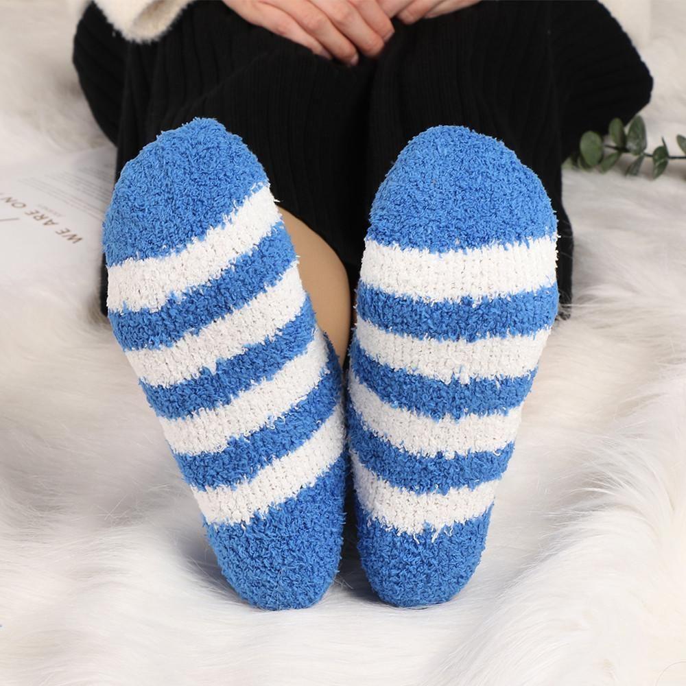 5Pairs Fluffy Plush Winter Warm Thickening Sleep Bed Sock Stripe Sox Coral Velvet Socks
