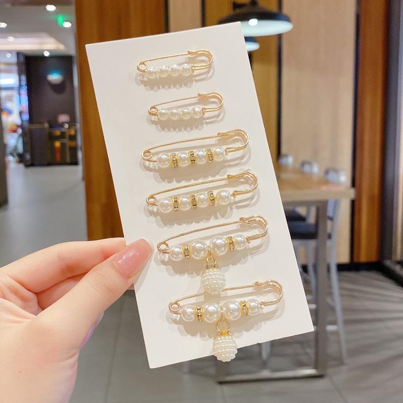 Detachable Pearl Brooch Pins Fastener Pants Pin Decoration Button Clips Sewing-Free Buckles for Jeans Waist Extender Safety Pins