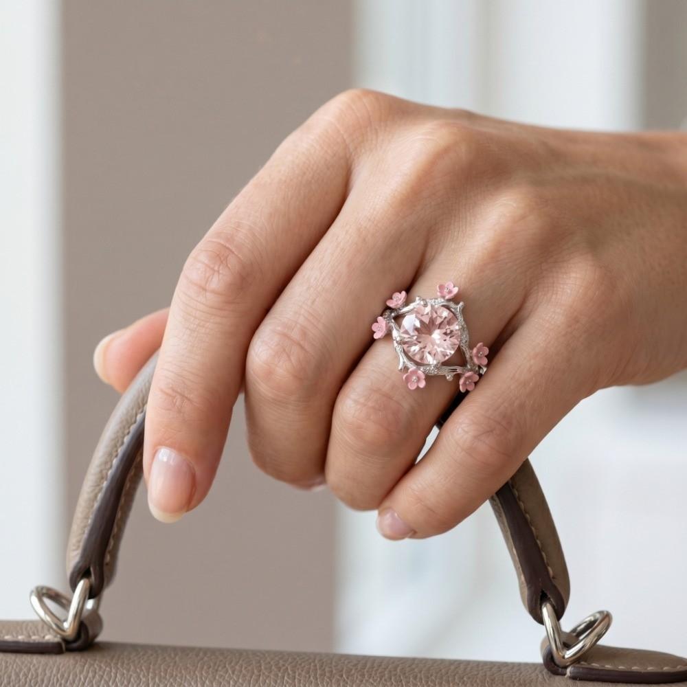 Delicate Flower Crystal Ring Elegant Finger Jewelry Gifts for Women Rhinestone Ring Party
