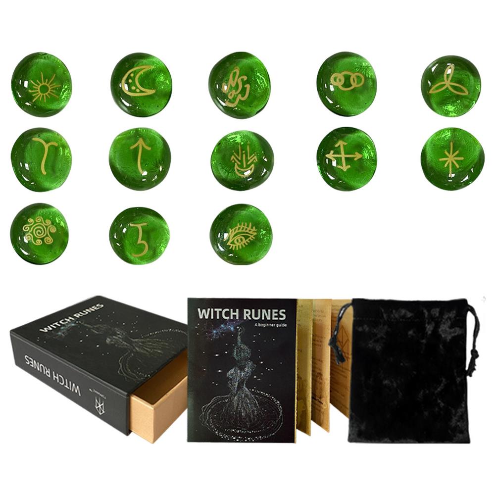 Rune Stones Set With Runes Book Beginners Glass Stones With Runes Book Witches Runes Set With Velvet Drawstring Bag For Healing