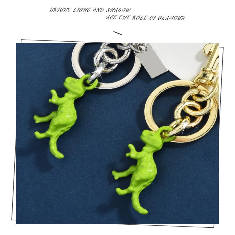 3D Stereoscopic Green Dinosaur Metal Keychain, Small Dinosaur-Shaped Keychain Pendant
