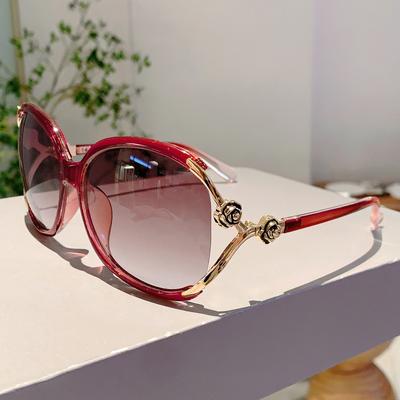 Stylish Red Trends Shades Flower Chain Design Decoration Women's Sunglasses Outdoor Driving Hiking Ladies Sun Glasses
