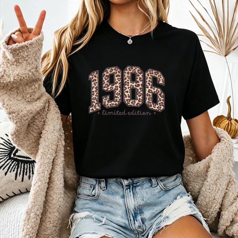 Leopard Print 1986 Limited Edition Graphic T Shirt Unisex Vintage 40th Birthday Casual Short Sleeve Street Tee