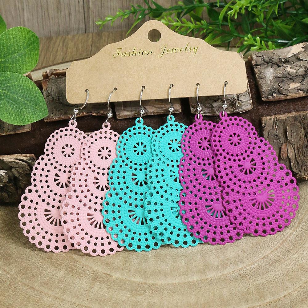 Set di 3 orecchini a goccia vuoti color caramella per donna Boho Etnico Lunghi Pendenti Statement Gioielli da Matrimonio