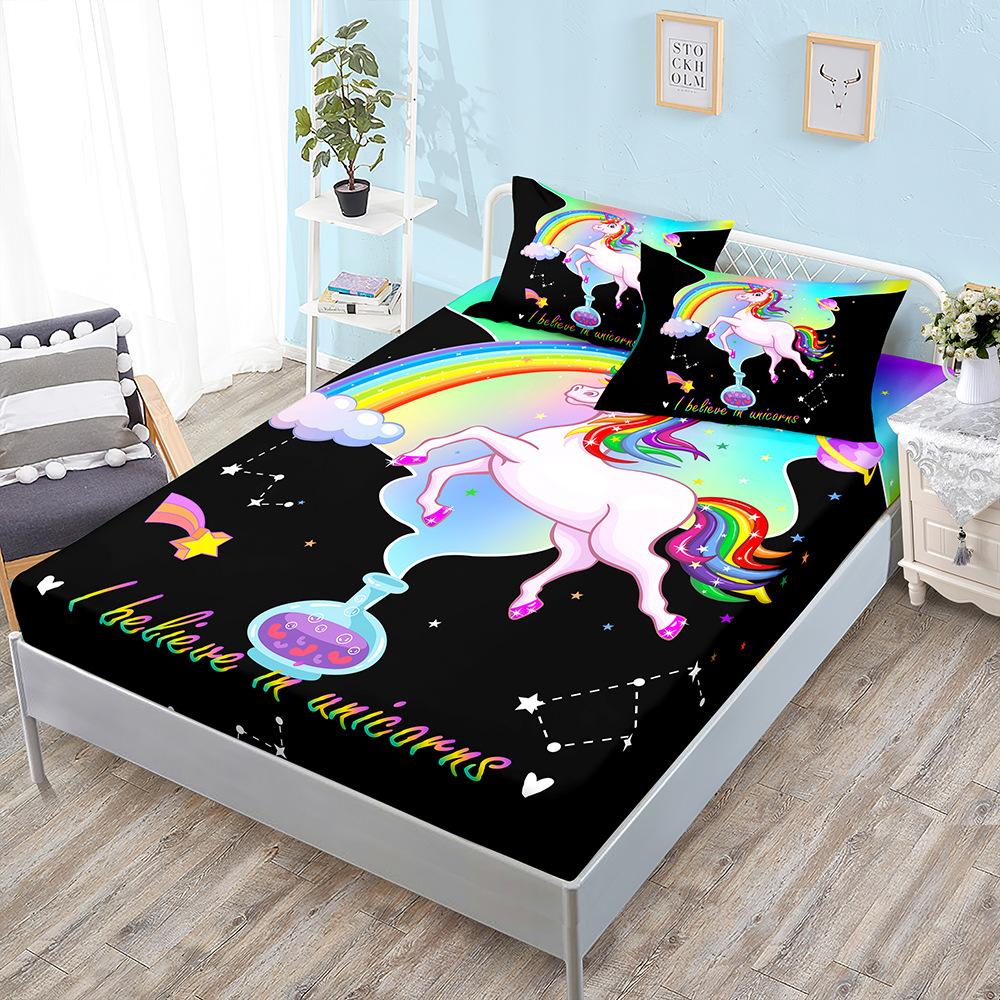 Three-Piece Mattress, Mattress Cover, Unicorn Pink Pillowcase, Mattress Protective Cover.