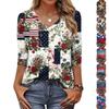 Trendiges Vintage 3/4-Ärmel-Oberteil für Frauen, Damen lässiges Dreiviertelarm V-Ausschnitt bedruckte T-Shirt Bluse