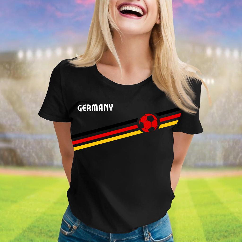 Women's Oversized Graphic T-Shirt with German Soccer Theme - Casual Loose Fit Short Sleeve Top for Fan and Daily Wear