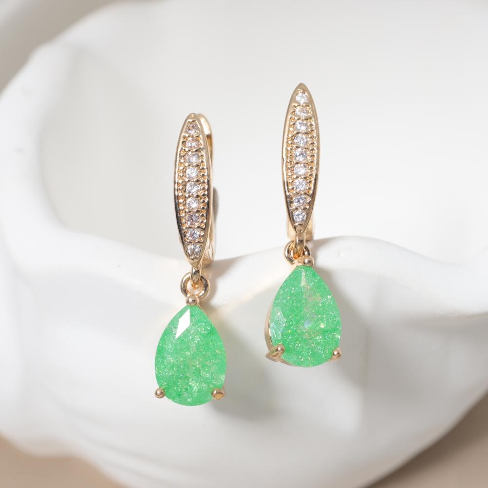 Simple Water Droplets Zirconia Dangle Earrings for Women Golden Earring Jewelry Party Accessories зелёный