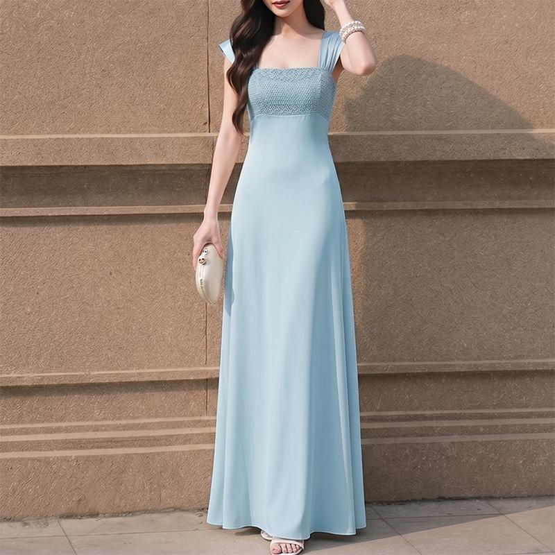 ZANZEA Women Elegant Mesh Splice Square Collar Summer Casual Sleeveless Long Dress M