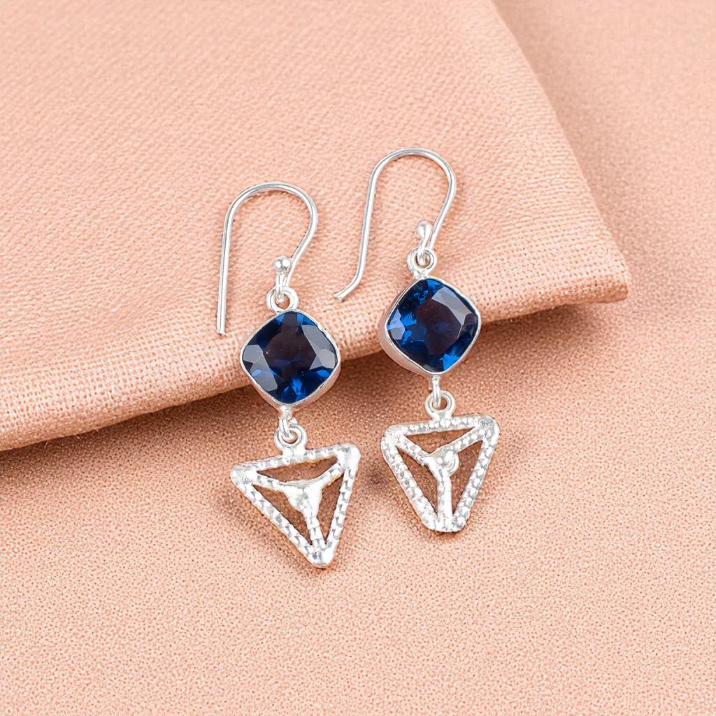 London Blue Topaz Gemstone 925 Sterling Silver Jewelry Handmade Earrings 2.00" EE-45-3