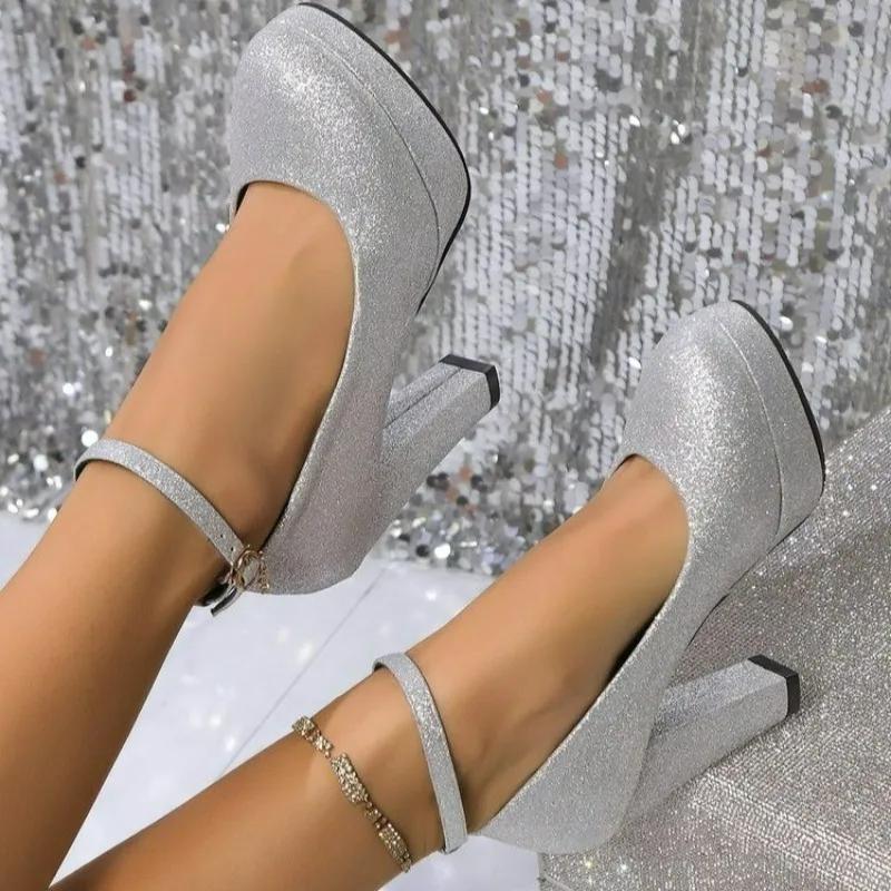 Scarpe Singole con Tacco Blocco Temperamentali 2026 Autunno Nuove Punta Appuntita Bocca Bassa Paillettes Antiscivolo Tacco Alto
