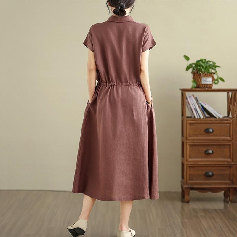 Krótki rękaw Plus rozmiar Bawełna len vintage nowe sukienki dla kobiet swobodna luźna długa letnia sukienka koszulowa