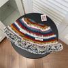 Autumn and Winter New Knitted Bucket Hat Women's Niche Contrasting Color Striped Plush Warm Ear Protector Washbasin Hat