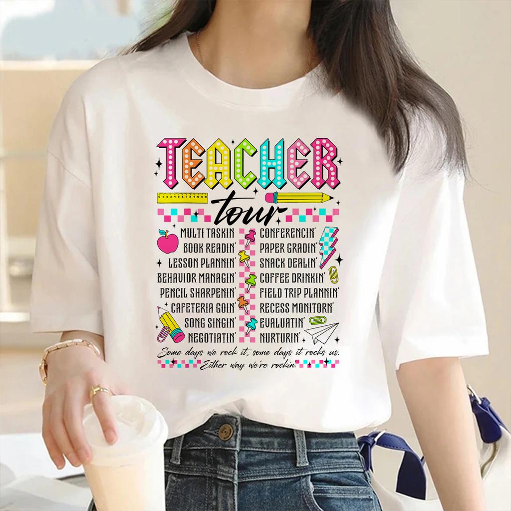 ABCD Teacher Tour Print  Graphic Streetwear Fashion T-Shirts Harajuku Clothes Short Sleeve Summer Tee Casual Female Tops
