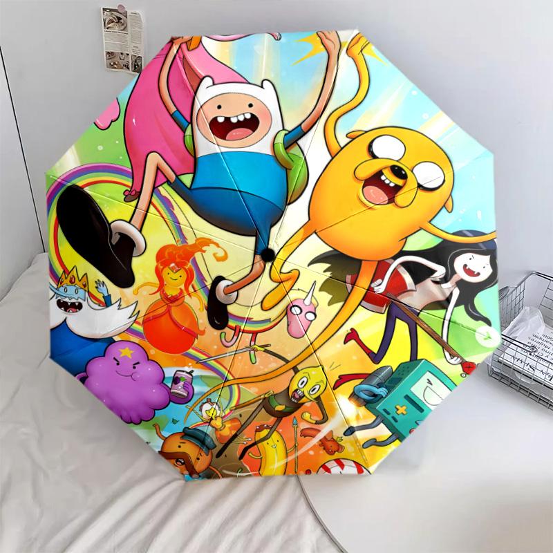 1 PC Automatic Folding Umbrella - Adventure Time Pattern Portable Foldable Design With 8 Ribs Christmas Birthday Gifts