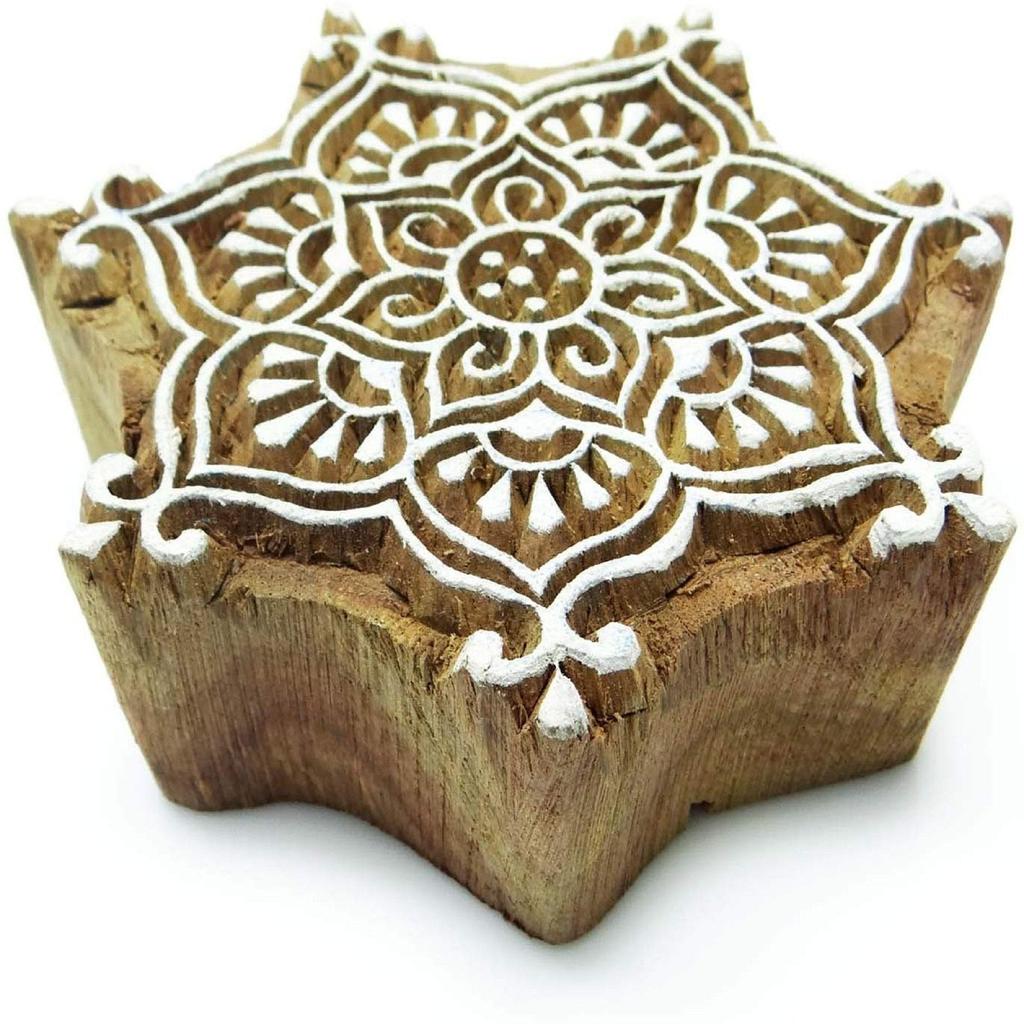 Decorative Floral Printing Blocks Wooden Hand Carved Block Indian Stamp