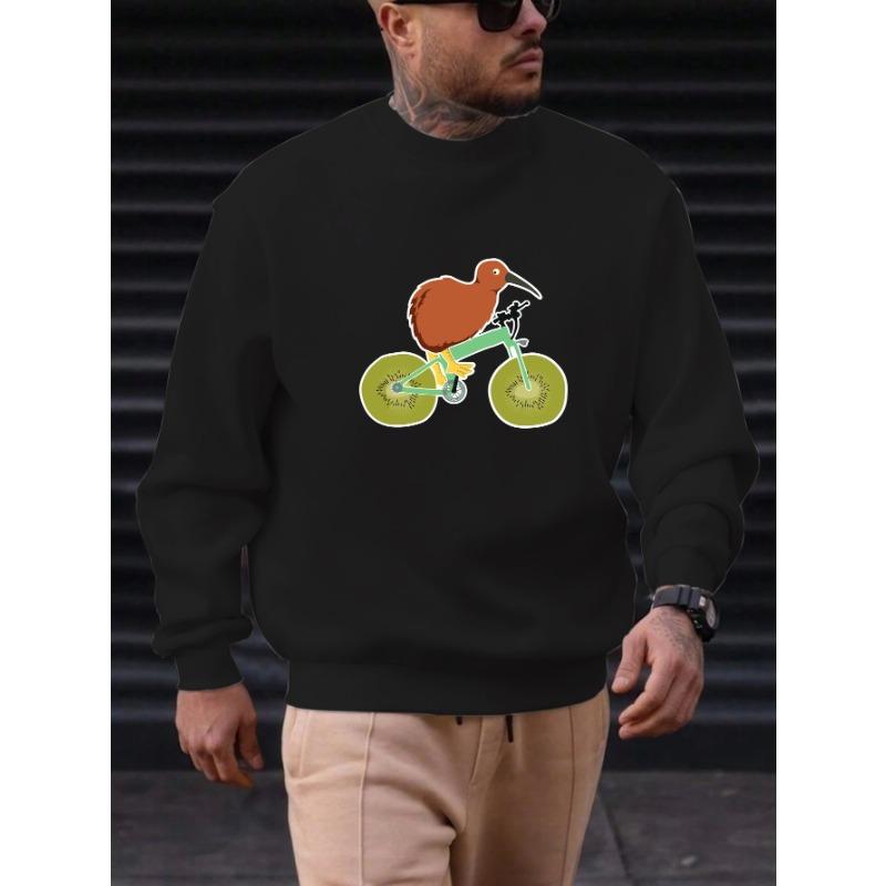 Men'S Kiwi Riding Bicycle Pattern Casual Round Neck Sweatshirt.
