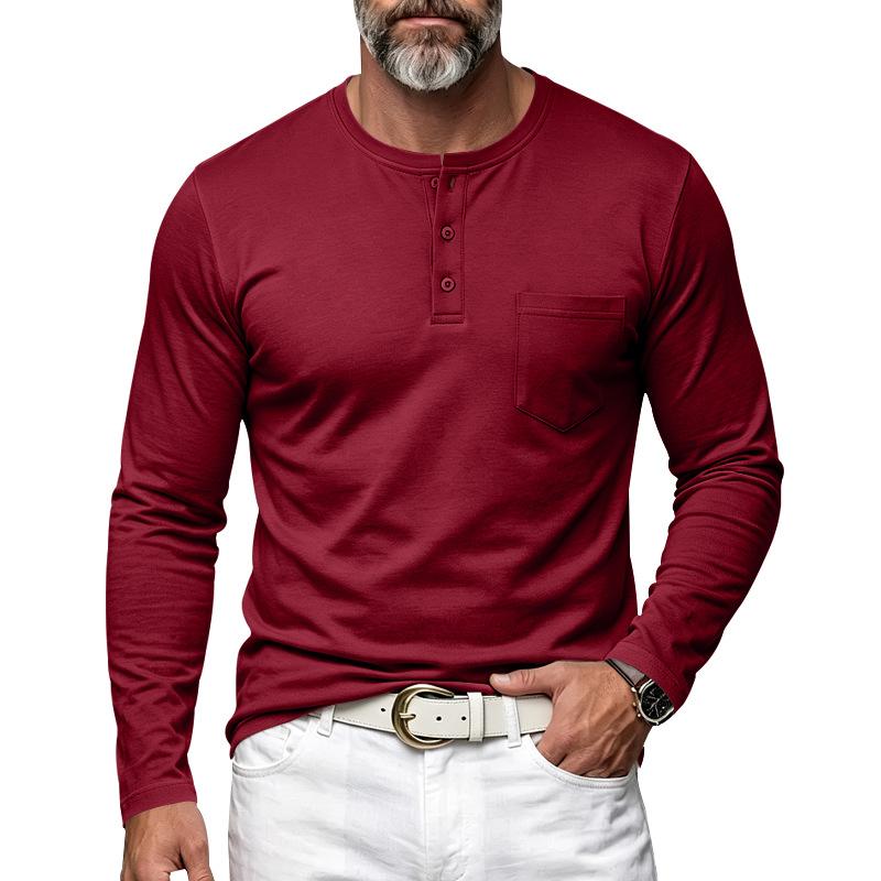 Relaxed Fit Casual Men S Long Sleeve Henley Neck T Shirt With Pocket