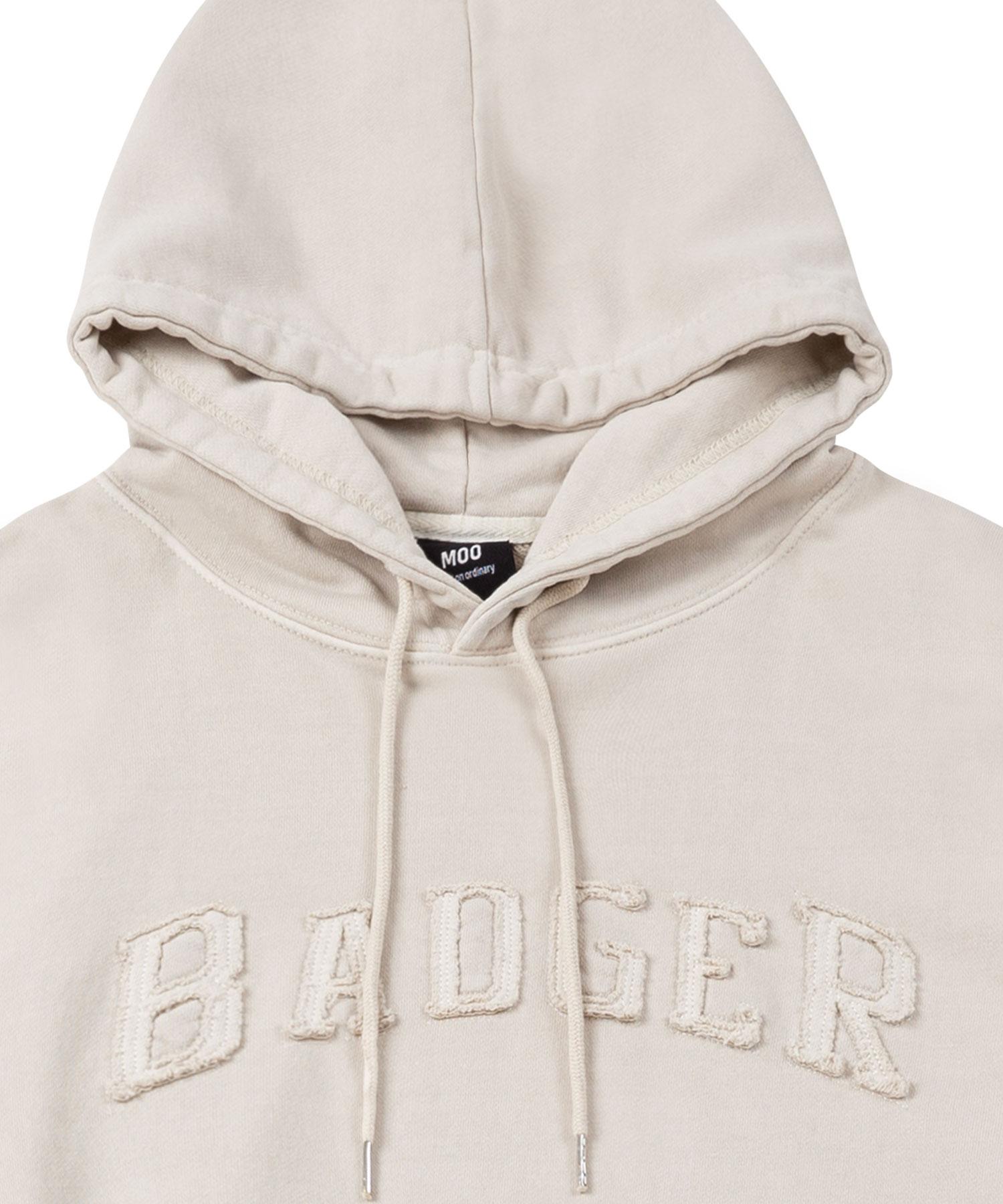 Moo Pigment Damaged Logo Hoodie - Beige L