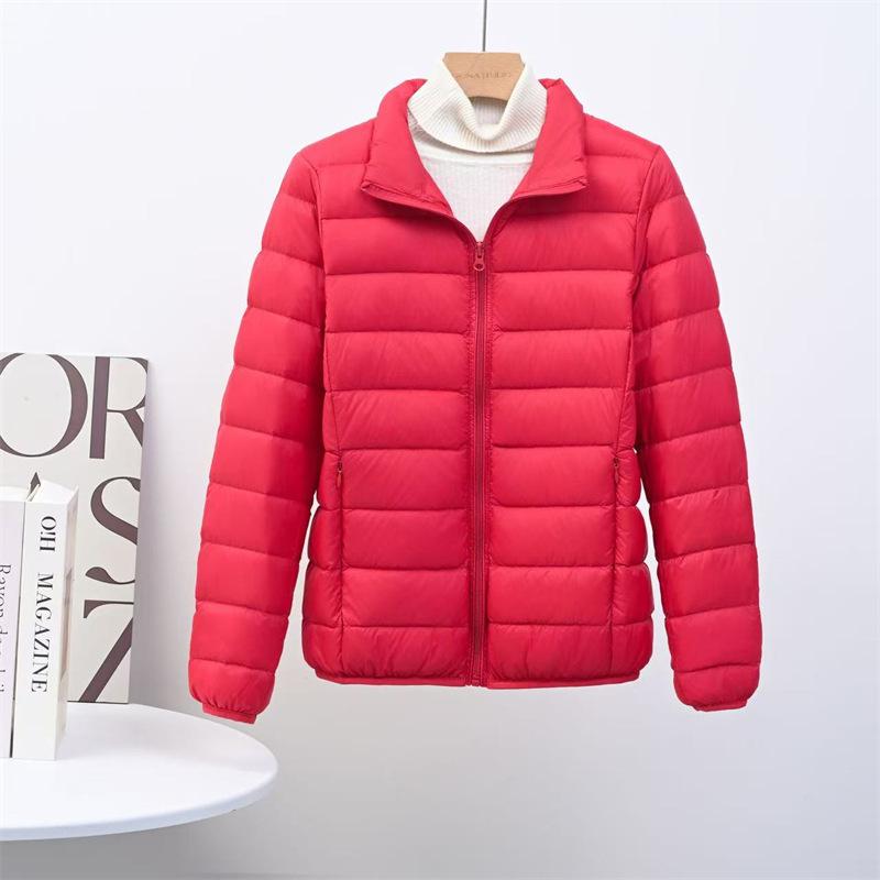 Autumn and winter new down jackets for women's light and thin stand-up collars, short styles, fattened and enlarged size white duck down.