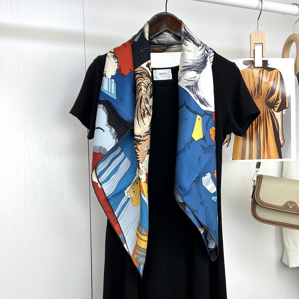 Mulberry Silk Scarf Silk Animal World 90 Spring French Retro Square Scarf Women Sunscreen Shawl Scarf