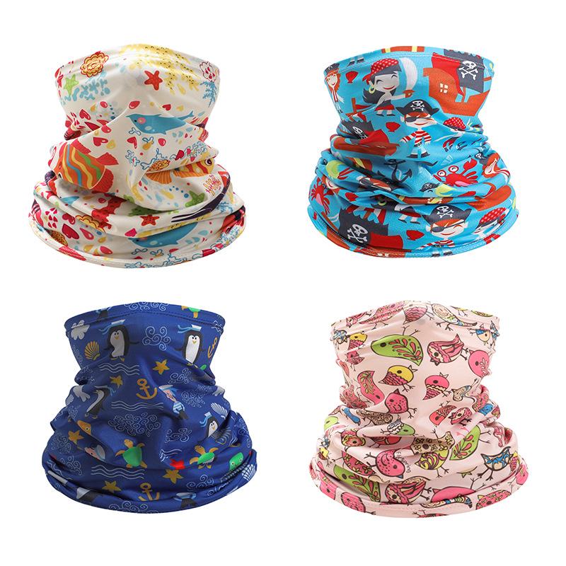 Dětský letní kreslený nákrčník z ledového hedvábí - UV ochrana a multifunkční šátek na hlavu pro cyklistiku